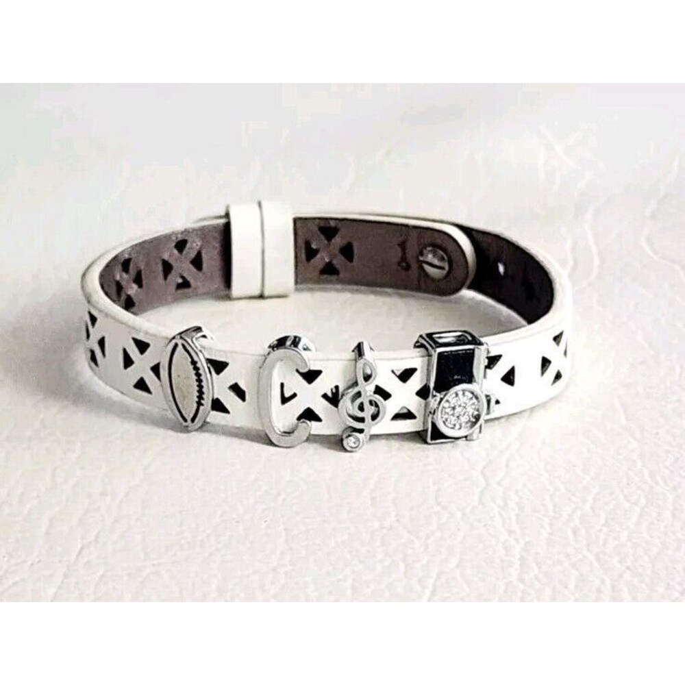 KEEP Collective Bracelet - White Cut leather band with (4) charms 8"